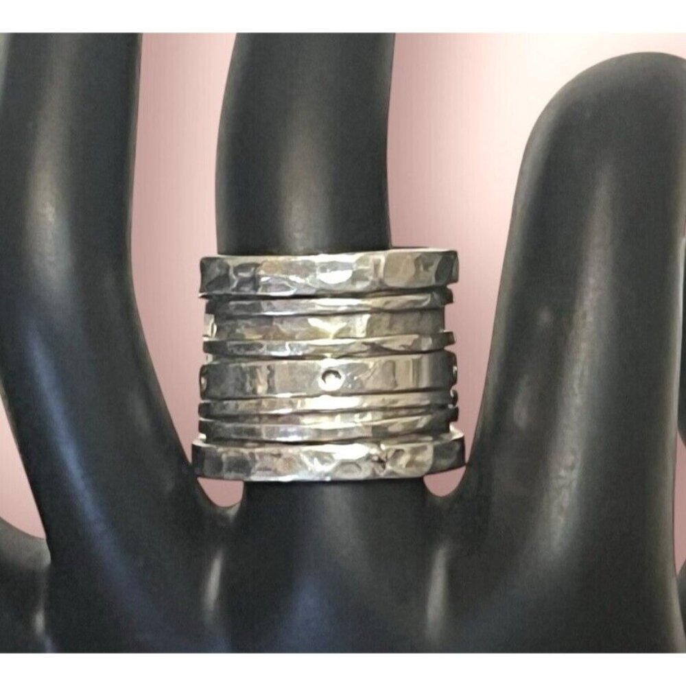 Hammered Sterling Silver 925 Fidget Spinner Ring 18MM WIDE Signed MTX Size 8.5